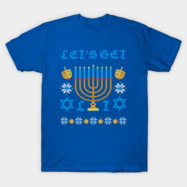 Let's Get Lit - Hanukkah Ugly Christmas T-Shirt by meowstudio